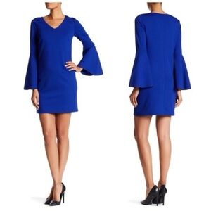 NWT CeCe Sapphire Blue Bell Sleeve Mini Dress Size 14 Color Sapphire Gem